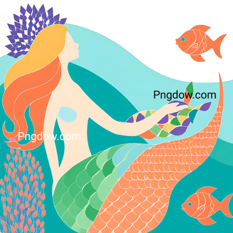 A whimsical mermaid surrounded by colorful fish and vibrant sea plants, perfect for a free SVG download