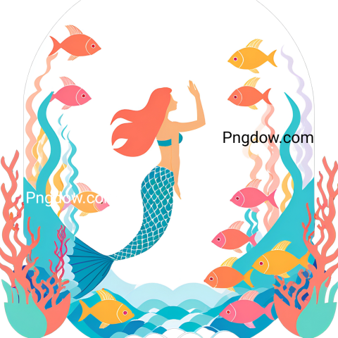 A vibrant vector illustration of a mermaid swimming with fish in the ocean, available for free download as an SVG