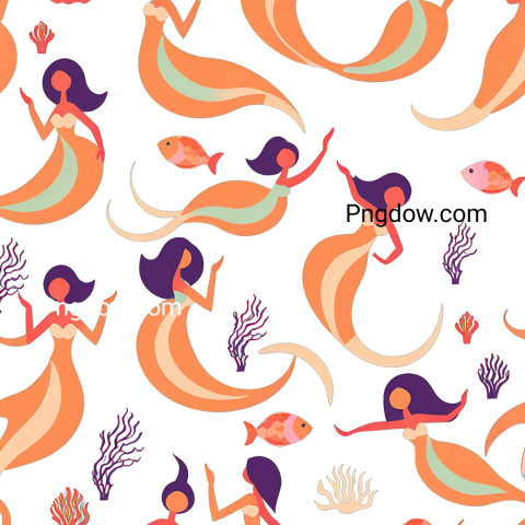 Seamless pattern featuring whimsical mermaids and fish, perfect for creative projects  Free SVG download available