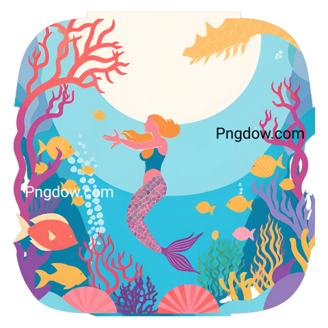 A mermaid gracefully swims in the ocean, surrounded by colorful fish and vibrant coral formations