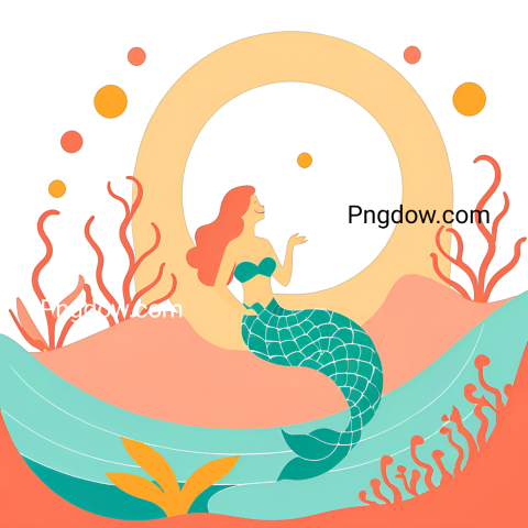 A serene mermaid swims in the ocean under a moonlit sky filled with stars, showcasing a magical underwater scene