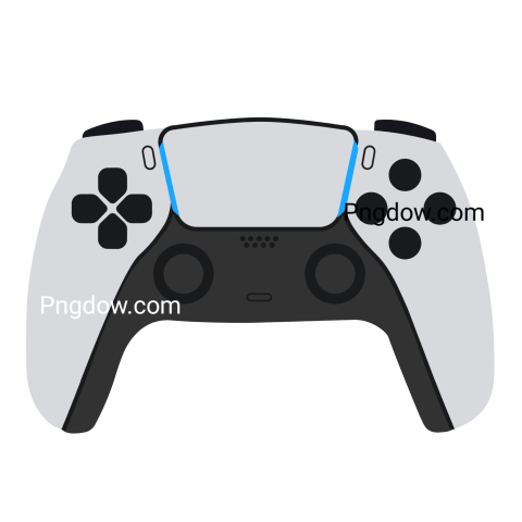 A white PS5 controller featuring blue and black buttons, showcasing a sleek and modern design