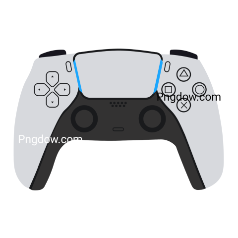 A white and black PS5 video game controller displayed on a transparent background