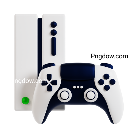 white and blue game controller alongside a matching white and blue console, showcasing a PS5 design