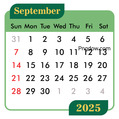 September calendar 2025 png