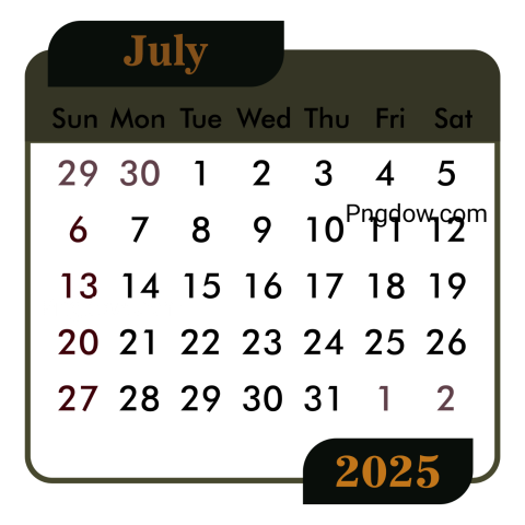 July calendar 2025 png