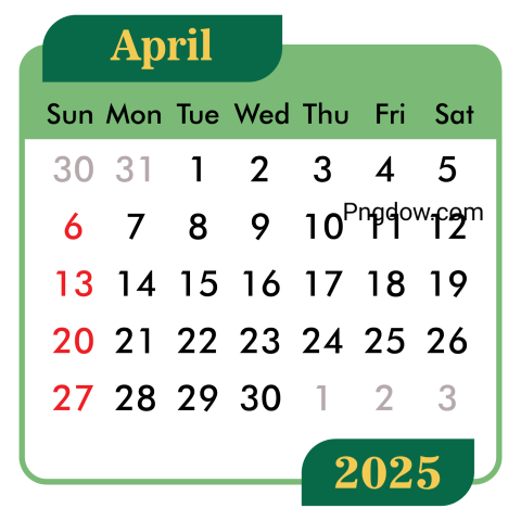 April calendar 2025 png