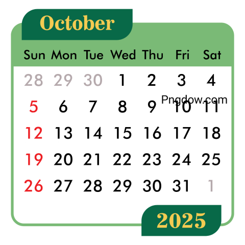 October calendar png free