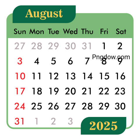 August calendar 2025 png