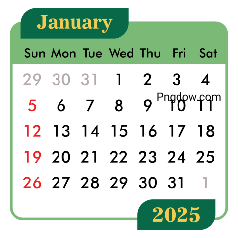 January calendar png free