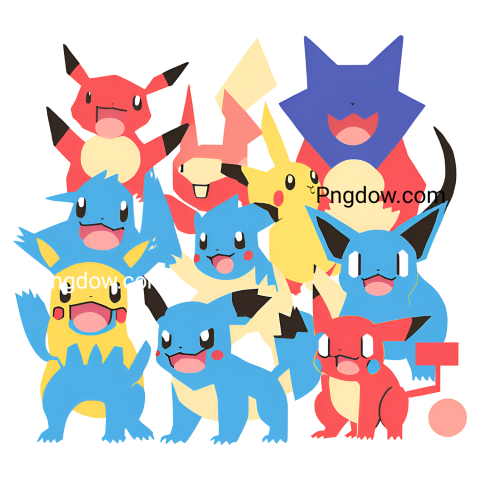 group of Pokémon characters standing together, depicted in vibrant colors, suitable for SVG and PNG formats