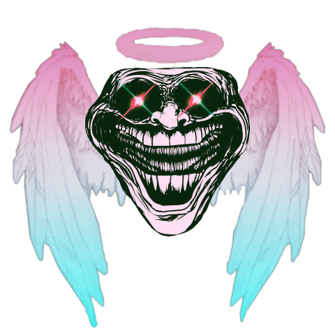 Troll Face with Angled Wings PNG clipart download