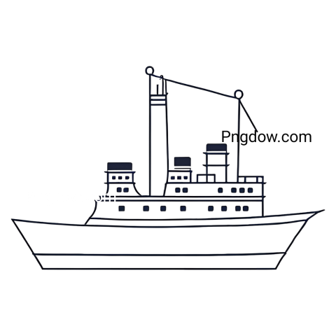 Monochrome drawing of a boat on water, Ship PNG