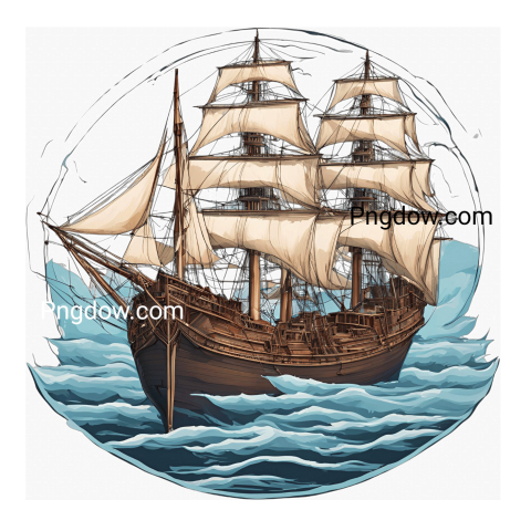 Sailing ship on the ocean with waves, Ship PNG