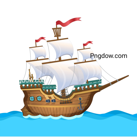 A cartoon pirate ship sailing on the ocean waves  Ship PNG for free download
