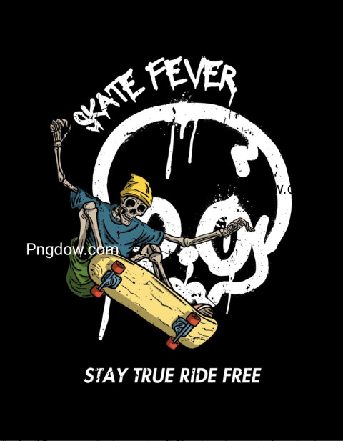Black White Grunge Skateboard Skull Illustration T shirt