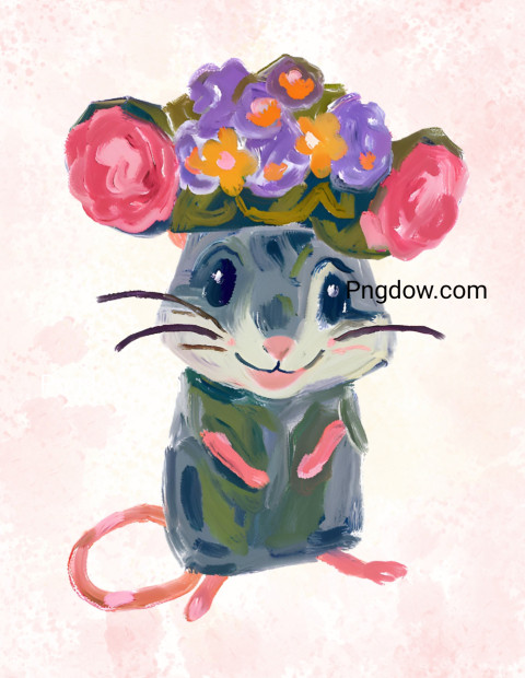 mouse art, a mouse with flowers on its head