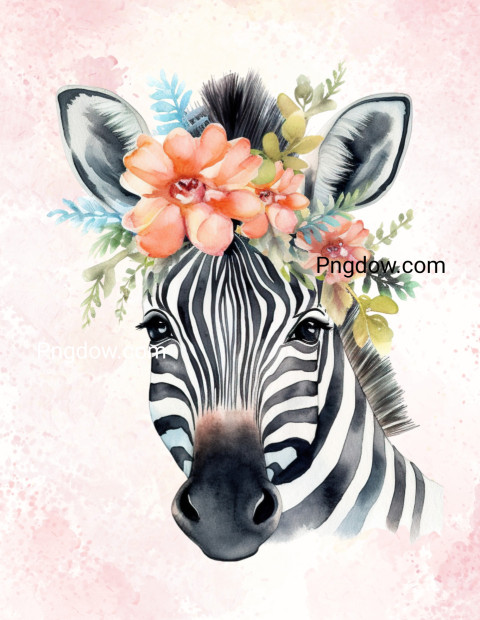 Zebra with flowers in its head and a digital art
