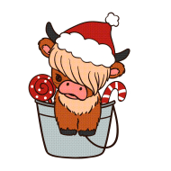 Baby Highland cow with Santa hat Christmas sticker Png, (5)