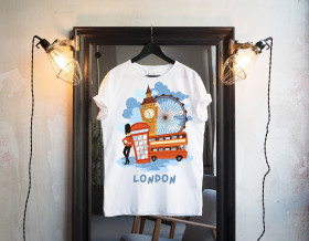 Blue Illustrated London T Shirt