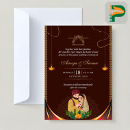 Download Adorable Cartoon Wedding Invitation Card for the Bride and Groom in Traditional Indian Dress