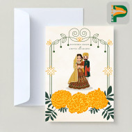 Download Wedding Invitation Card , A Cute Cartoon of the Bride and Groom in Traditional Indian Dress