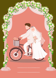 Download Wedding invitation card the bride and groom, Romantic young muslim couple cartoon in love for free