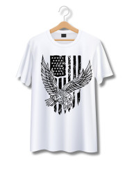 Eagle on american flag background  Design element for logo, emblem, sign, poster, t shirt  Vector illustration