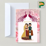 Elegant Indian Wedding Invitation Card with Cute Couple  | Premium Vector Design