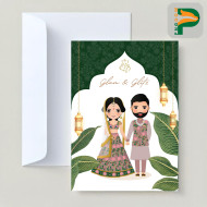 Exquisite Floral Wedding Invitation Card featuring a Cute Indian Couple  | Premium Vector Design