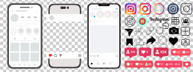 Instagram mockup | Set instagram screen social media and social network interface template | Instagram photo frame, Stories, liked | stream