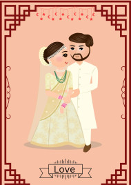 Premium Vector, Save the date cute indian bride and groom with traditional wedding invitation card