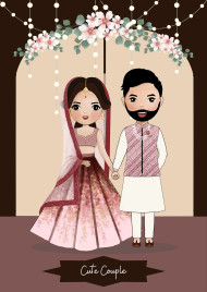 Premium Vector | Wedding invitation card the bride and groom cute couple in traditional indian dress