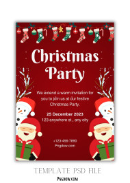 Red And White Illustrative Christmas Party Invitation