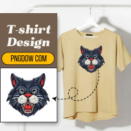 smiling cat illustration with t shirt design hand drawn