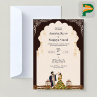 Stunning Floral Wedding Invitation Card featuring a Cute Indian Couple, Premium Vector Design