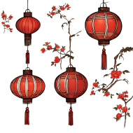 Stunning Transparent Lunar Red Plum Lantern Pattern PNG for Chinese New Year