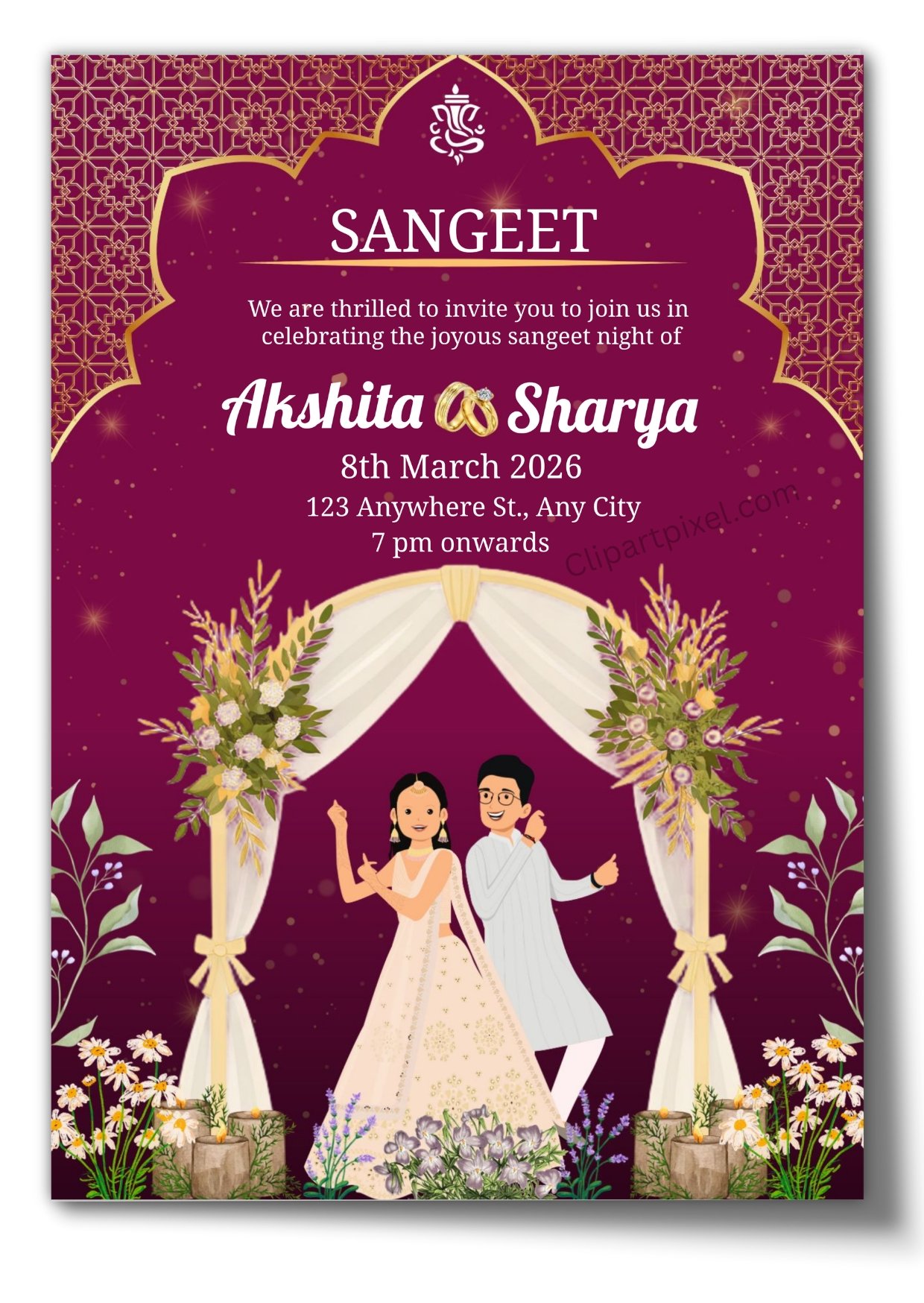 Royal Sangeet Invitation Card Template | Free Editable Indian Wedding Poster Design premium asset