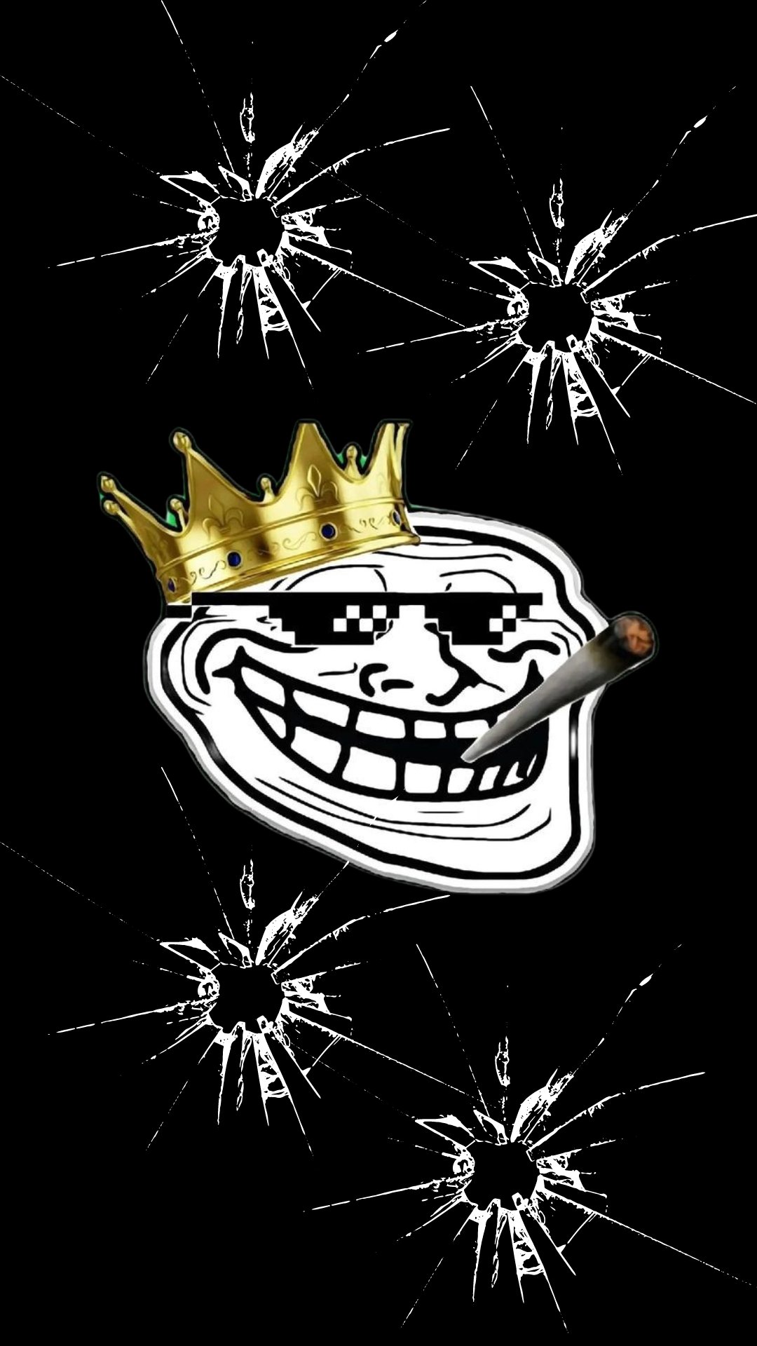 Troll face with crown and cigarette perfect for a wallpaper