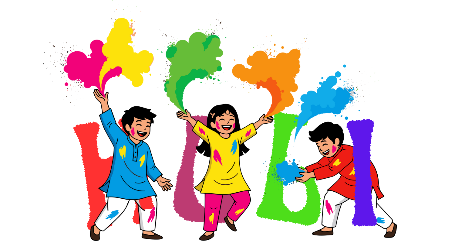 Happy kids playing holi vector png