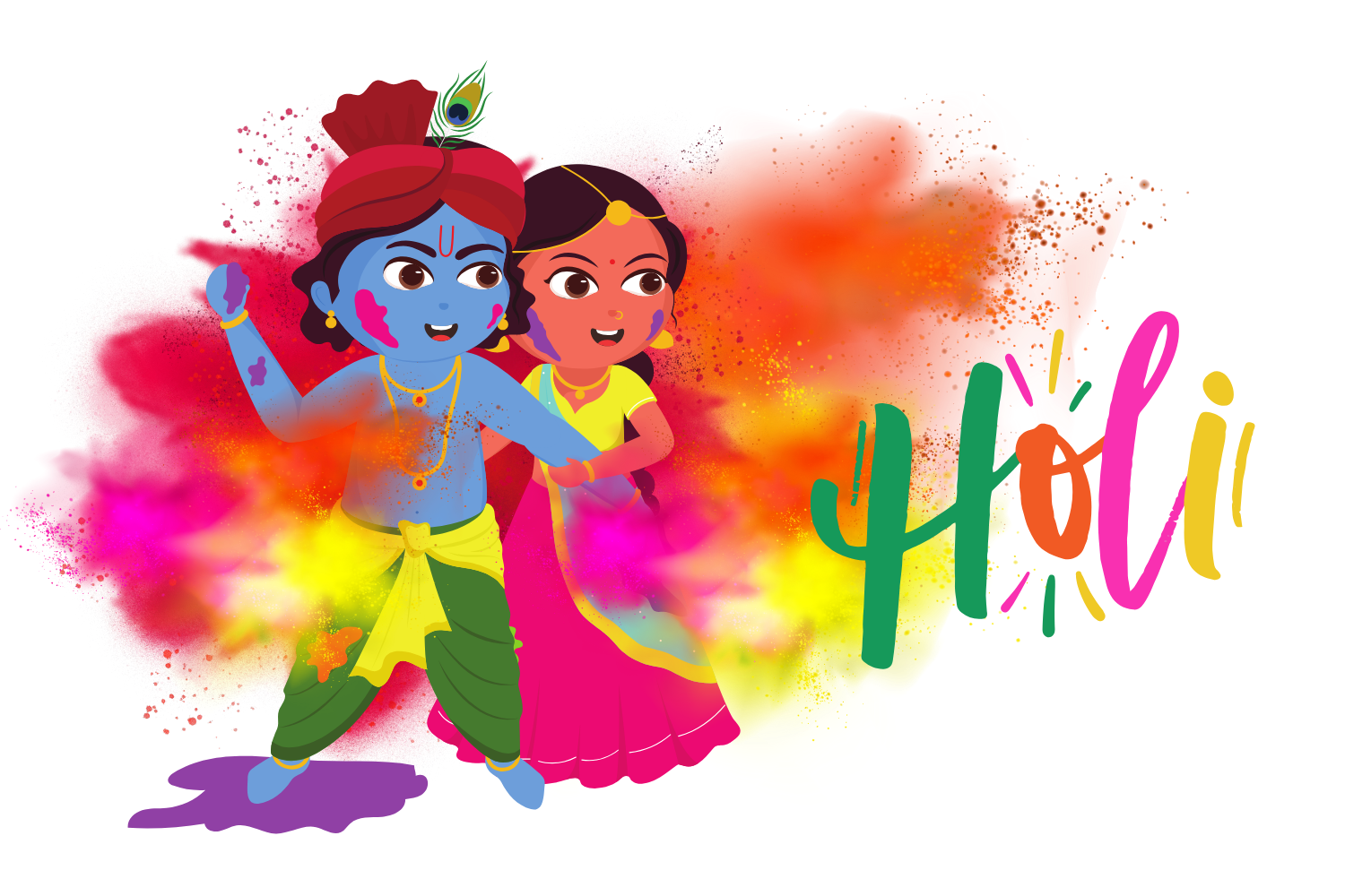 Radha krishna playing holi cartoon png