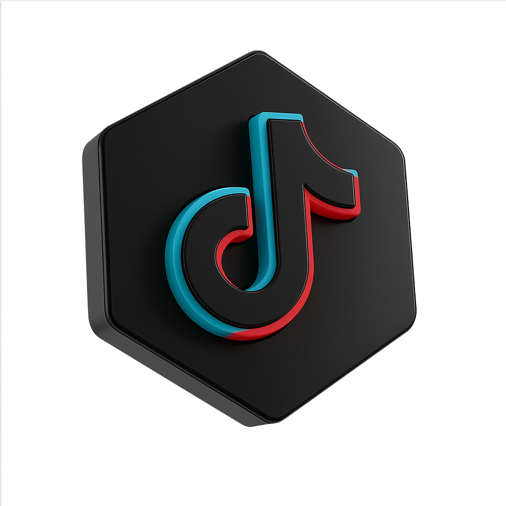 Tiktok Logo 3d Blue Red On Black Hexagon Background HD