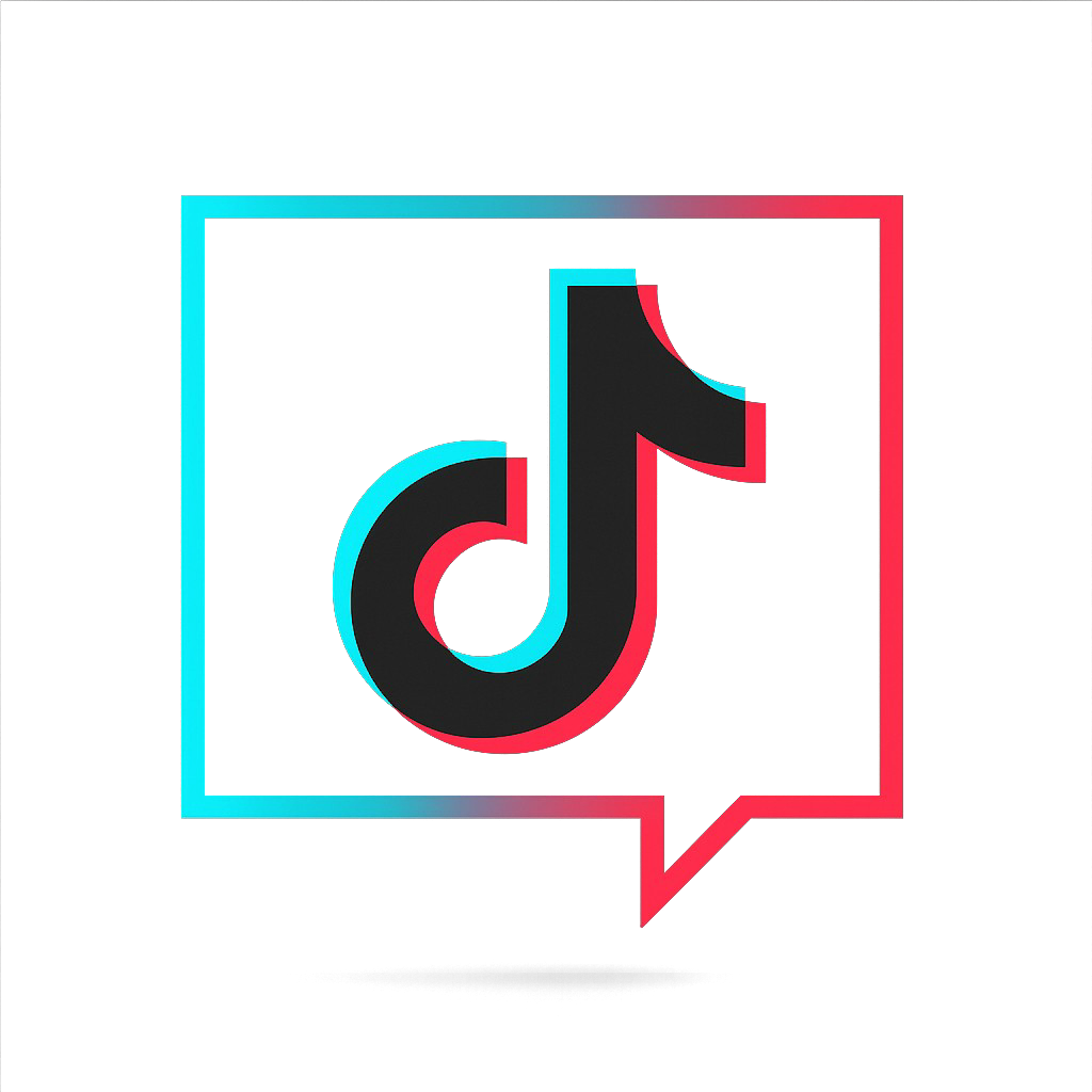Tiktok Logo Speech Bubble Gradient Outline Blue To Red Musical Note HD