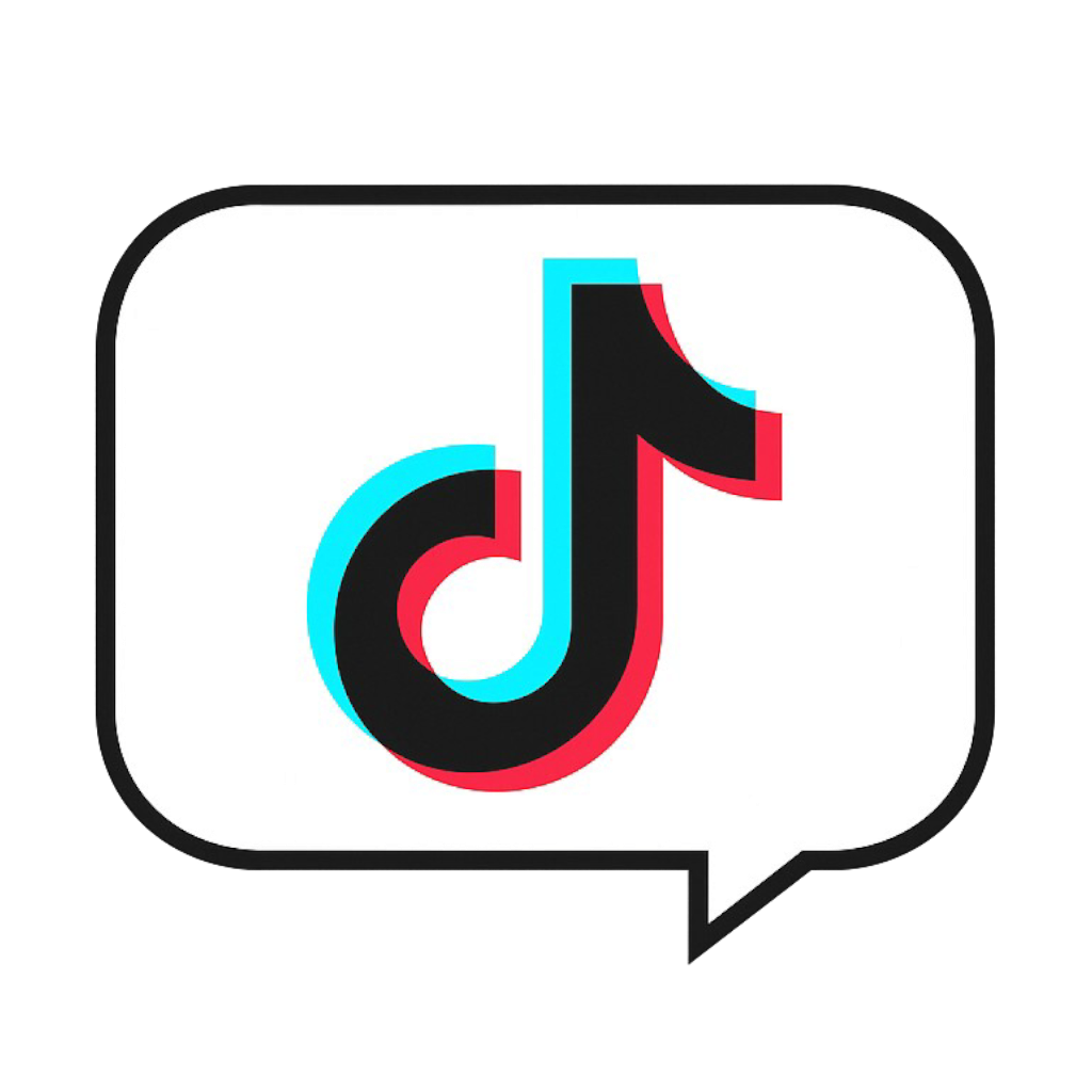 Tiktok Logo Speech Bubble White Outline Black Red Blue On Black Background Clipart