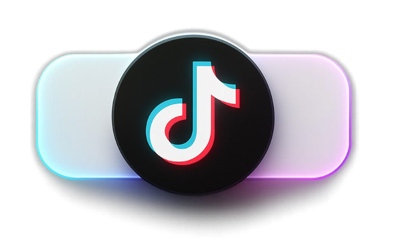 Tiktok Logo White Musical Note Neon Glow Rounded Square Background HD
