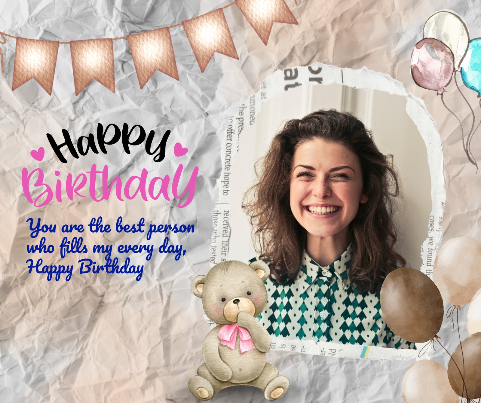 Happy Birthday Photo Card Template | Editable Greeting Design with Personal Message