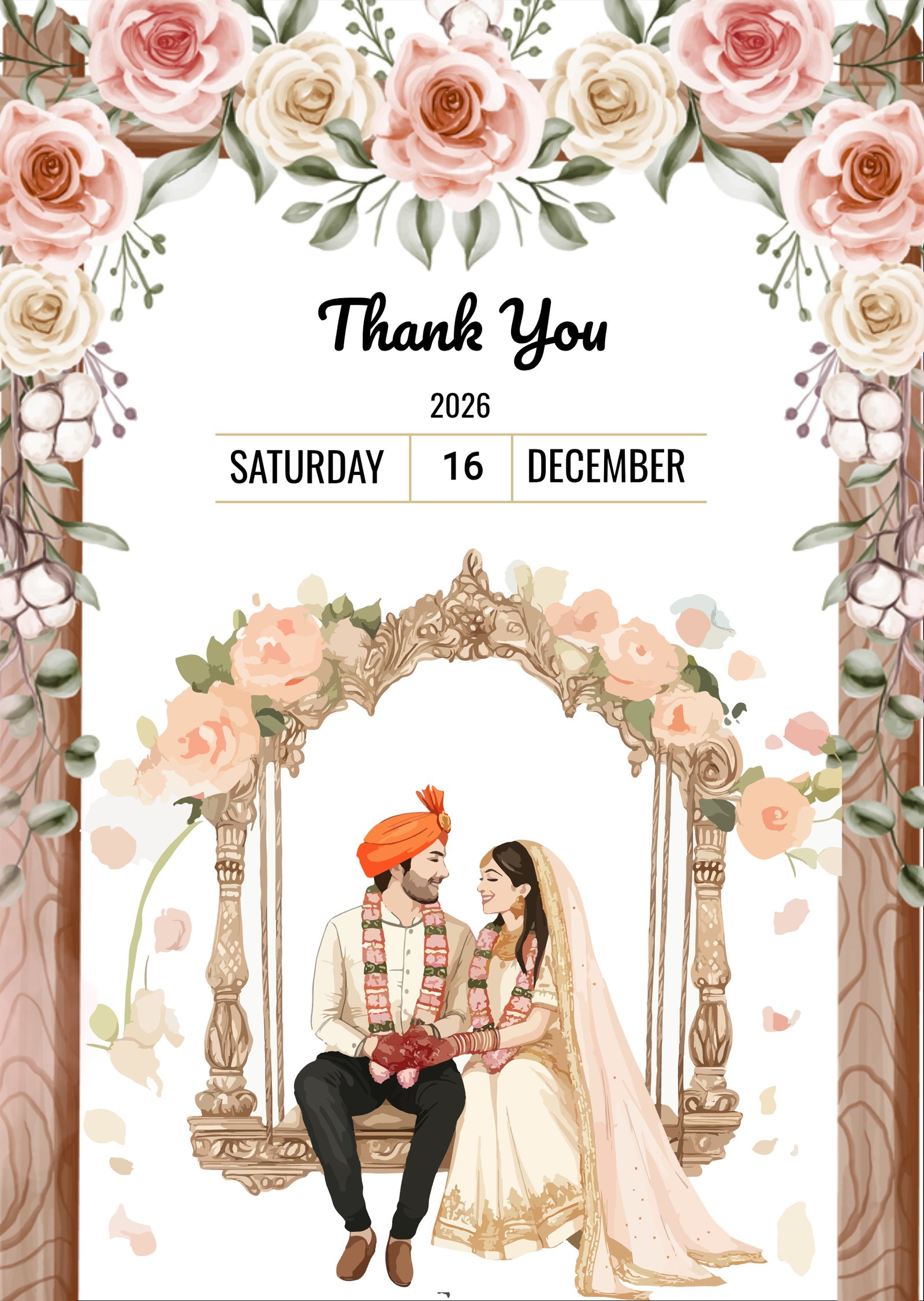 Edit Online: Elegant Floral Indian Wedding Thank You Card – Free SVG Download