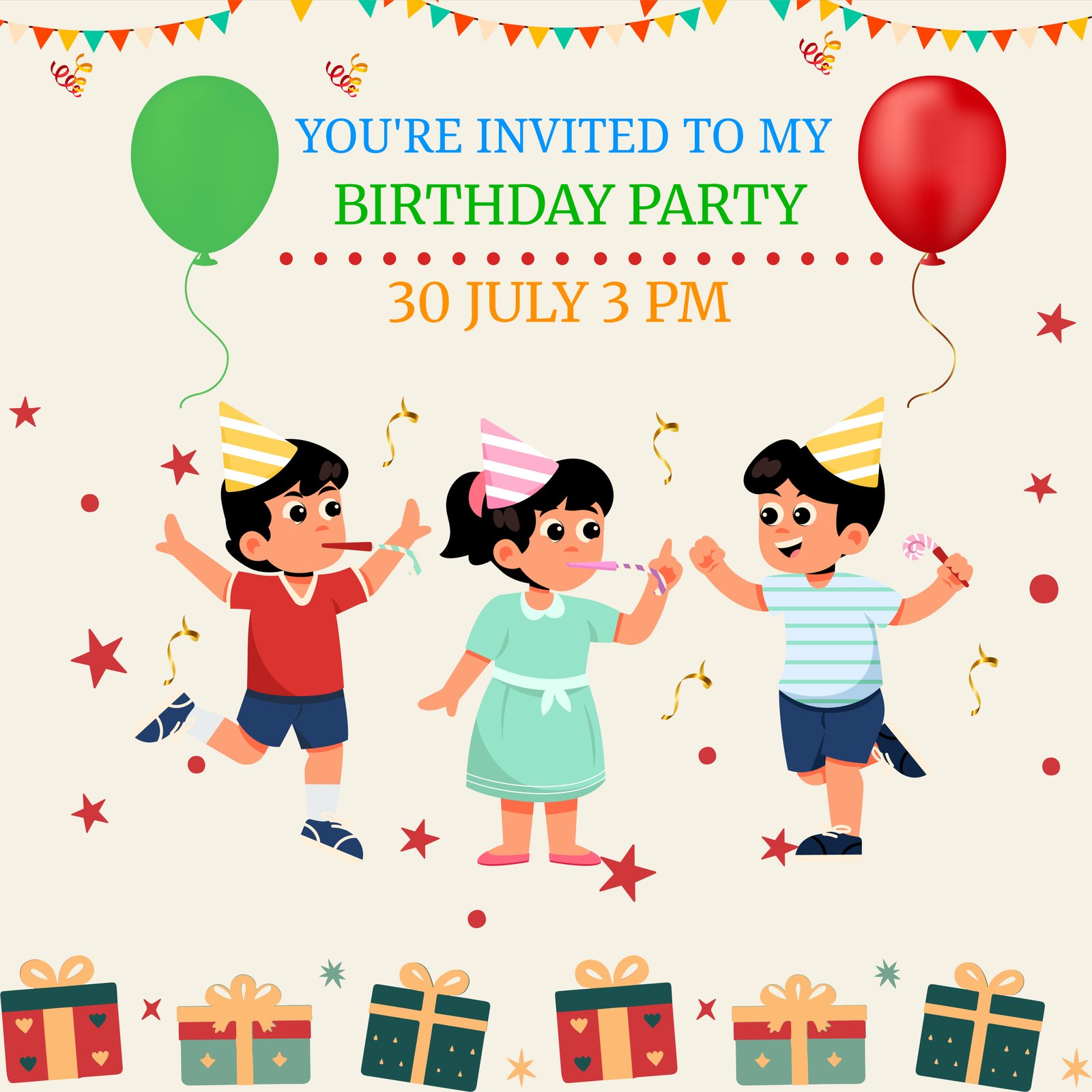 Colorful Kids Birthday Party Invitation Template | Free Editable Design Download
