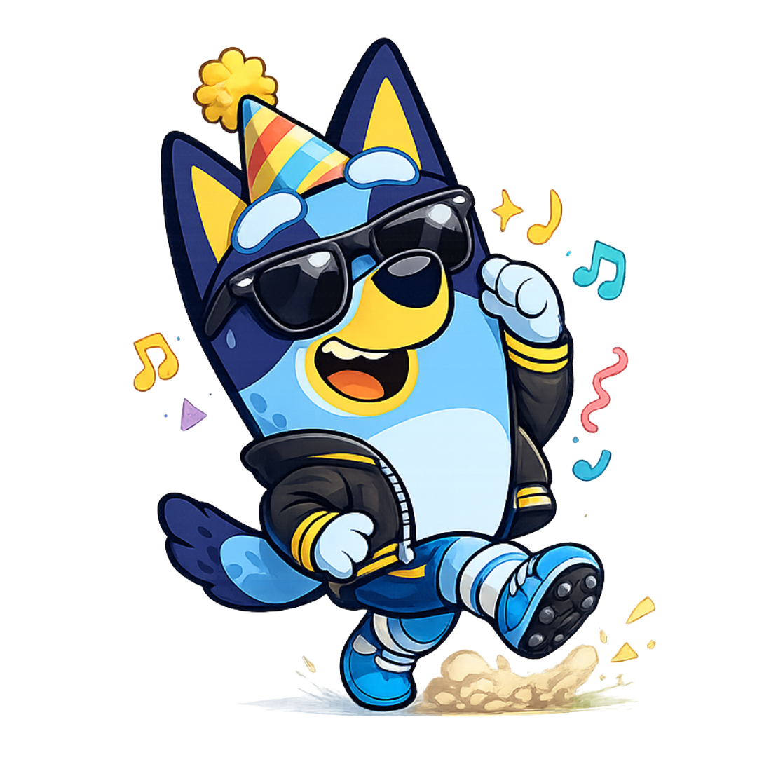 Bluey Dancing Happily, Fun Cartoon Pose, Transparent Background PNG Clipart