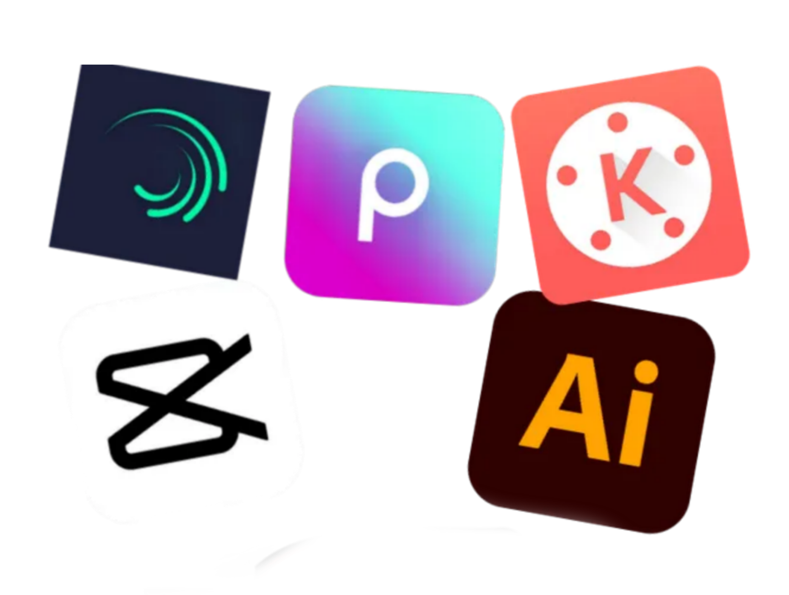 Alight Motion, VN, Picsart, KineMaster & AI App Icons PNG – Free Transparent PNG